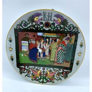 Russian Antique Porcelain Decorative Plate,ivan Bilibin.scene From Alexander Pushkin Fairytale 