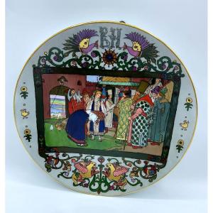 Assiette Décorative En Porcelaine Russe,ivan Bilibin,scène Du Conte De Fées Pouchkine. XIXsiec