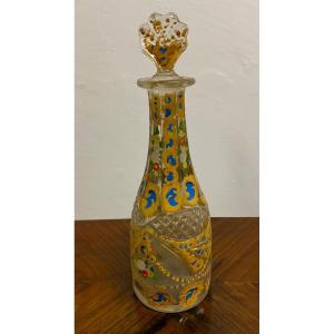Antique Bohemian Glass Bottle With Enamel For Ottoman Market