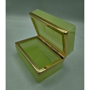 Rectangular Opaline Glass Box With Polished Bronze Mount.