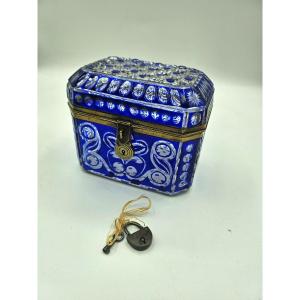 Antique Baccarat Crystal Cut Glass Casket With Original Lock And Keys.