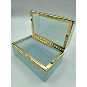 French Opaline Glass Casket Box In Pale Blue.