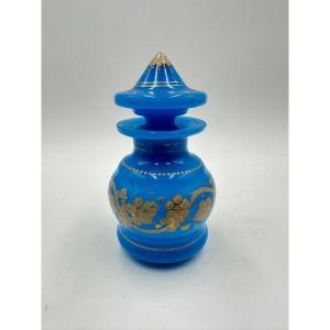 Antique Opaline Perfume Bottle In Turquoise Blue.