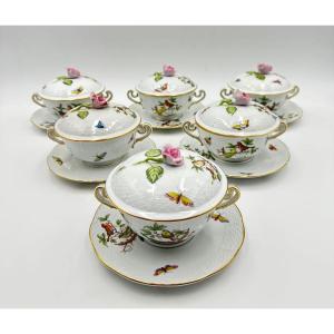 Herend Rotchild set de 6 égaux avec assiettes et couvercles