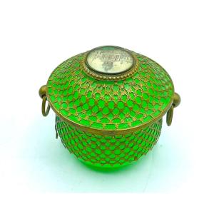 Antique Green Opaline Uranium Covered Box.