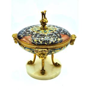 Antique Bonbonnière By Ferdinand Barbecienne,bronze Polychrome And Cloisonné Enamel.