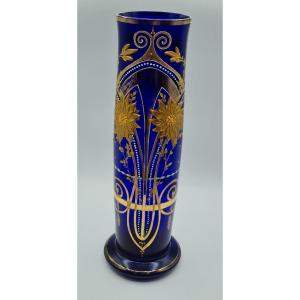 Antique Bohemian Glass Vase With Gold And Enameling Decoration