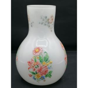 Old Opaline Vase (milk Glass) Enamelled Decor For Eastern Market