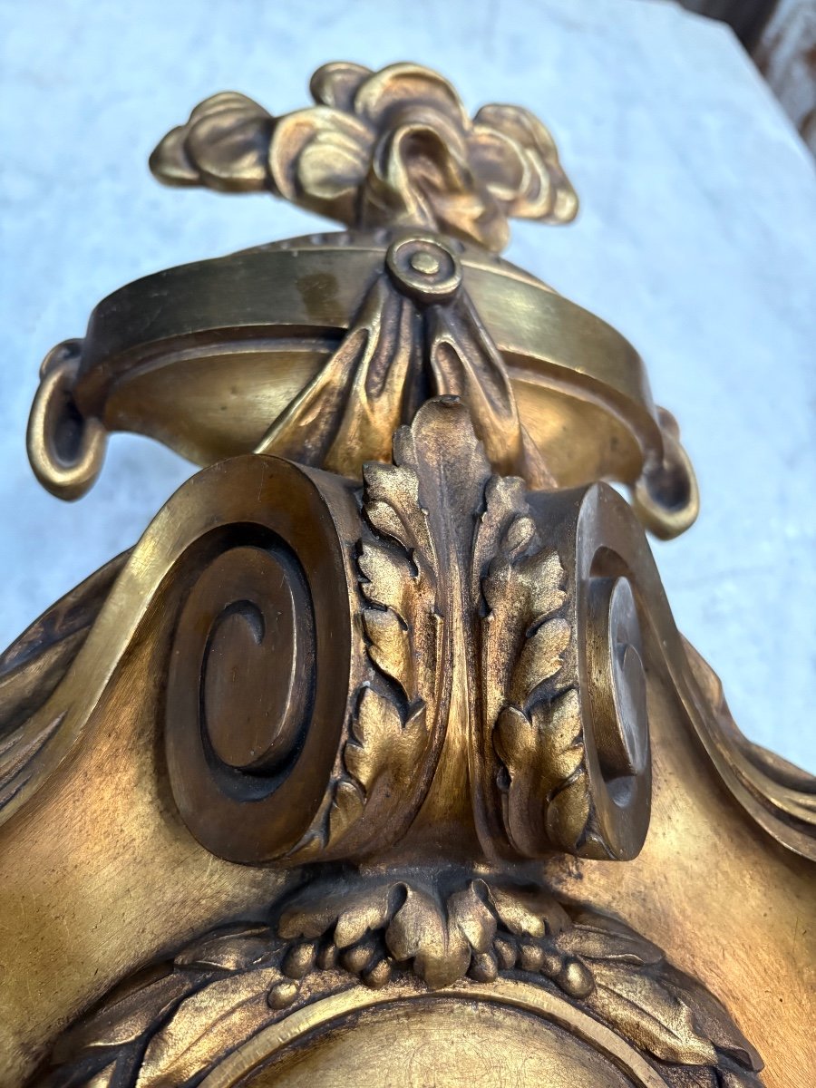 Impressive Pair Of Bronze Wall Lights With Golden Patina-photo-3