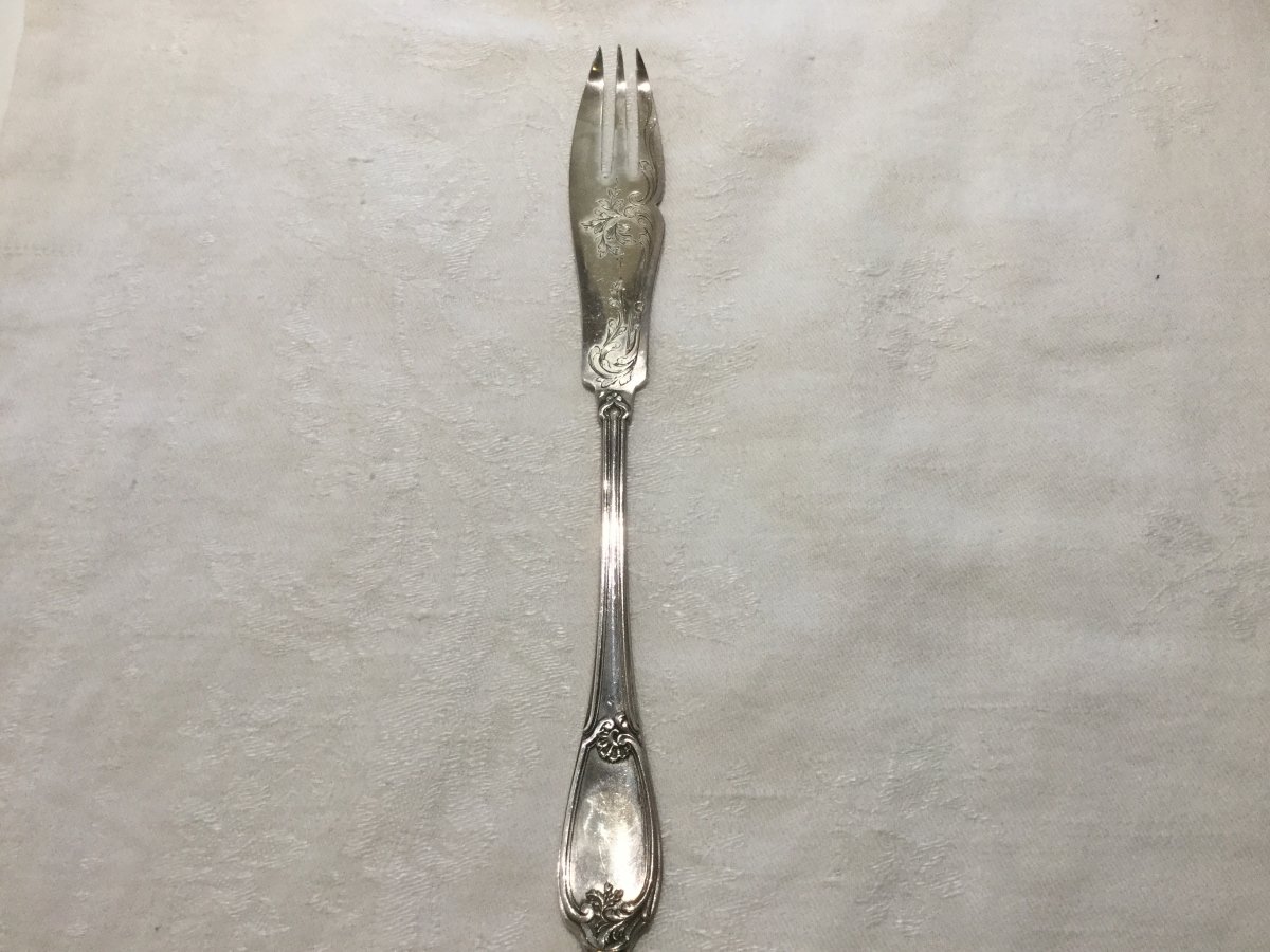 Suite Of 12 Silver Melon Forks Hallmark Minerva-photo-3