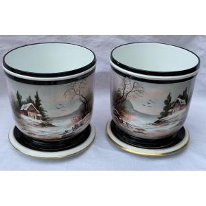 Paire De Cache Pots En Porcelaine 