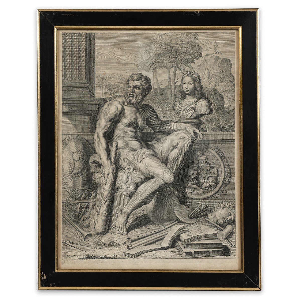 Engraving Depicting Hercules By Jean Valdor Le Jeune, After Charles Errard (1606-1689)