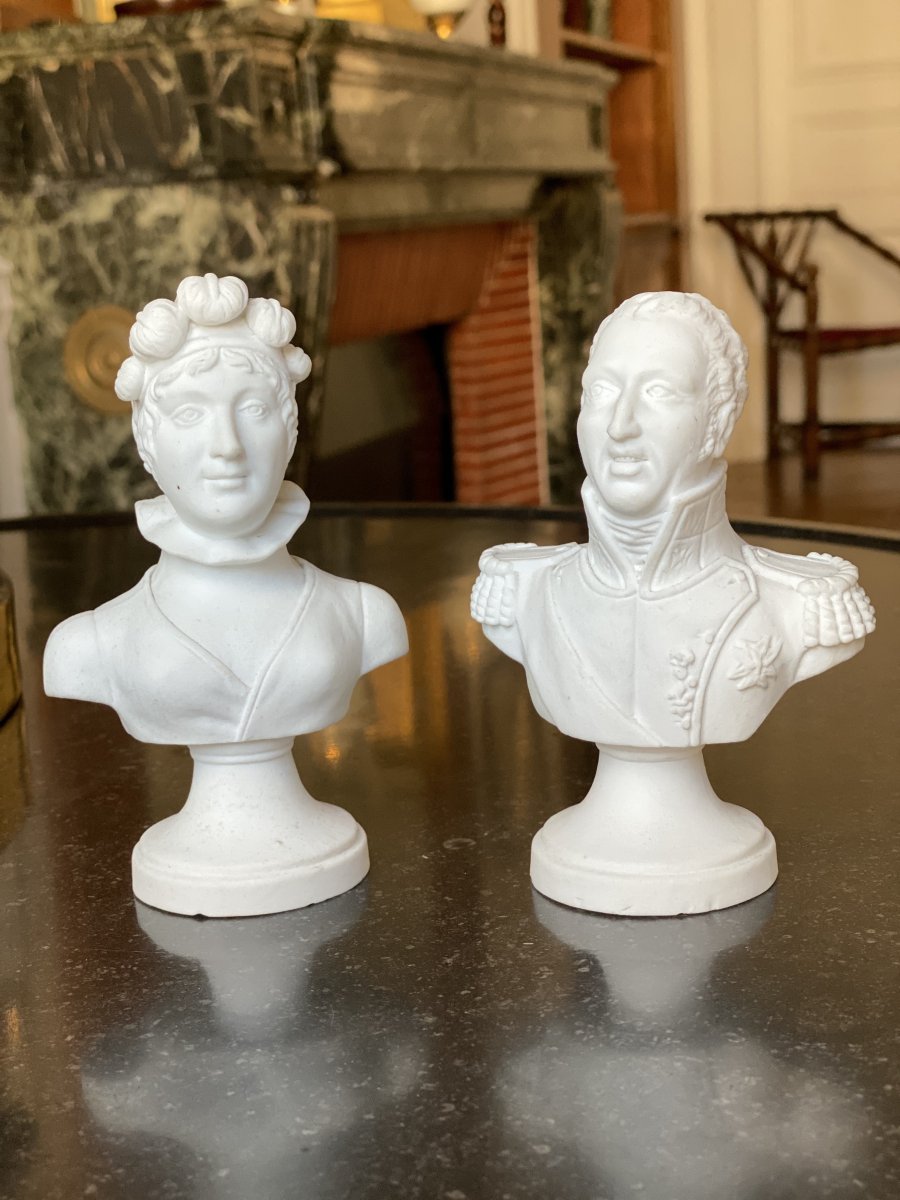 Pair Of Small Paris Porcelain Busts Figuring The Duke And Duchess Of Angoulême.