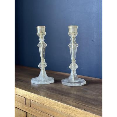 Pair Of Louis XIV Style Rock Crystal Candlesticks