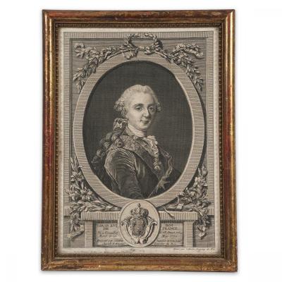 Engraving Figuring King Louis XVI Of France, Print By Cathelin Dating From The 18th Century