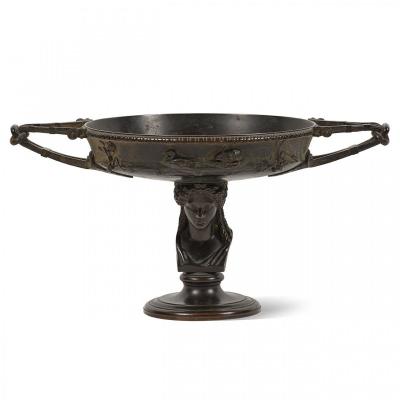 A Bronze Antique Kylix Cup In Patinated Bronze By Ferdinand Barbedienne From 19th Century