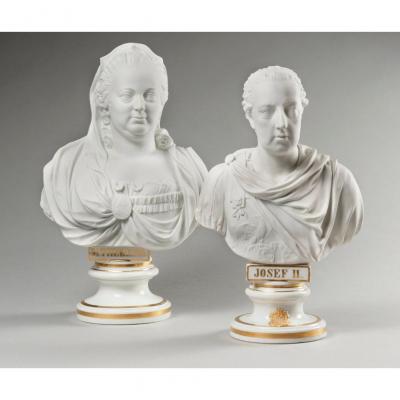 Habsburg Pair Of Parian Busts Depicting Joseph II & Marie-therese Of Austria