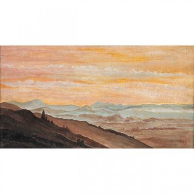 Jean-baptiste Adolphe Gibert (1803-1889), Oil On Paper, Sunset In Italy