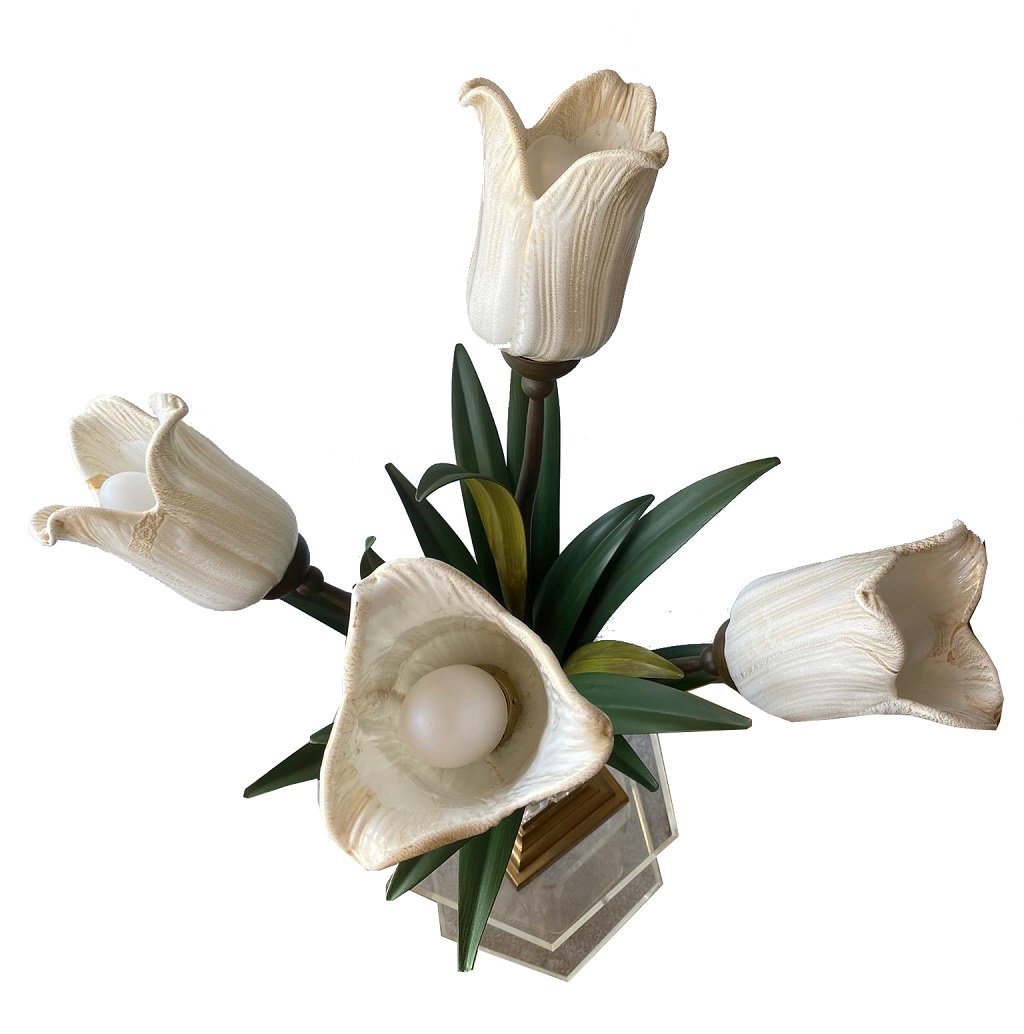 Murano Vase à Fleurs Avec Des Tulipes Comme Lampe  Italie Vers 1960 Milieu Du Siècle-photo-8