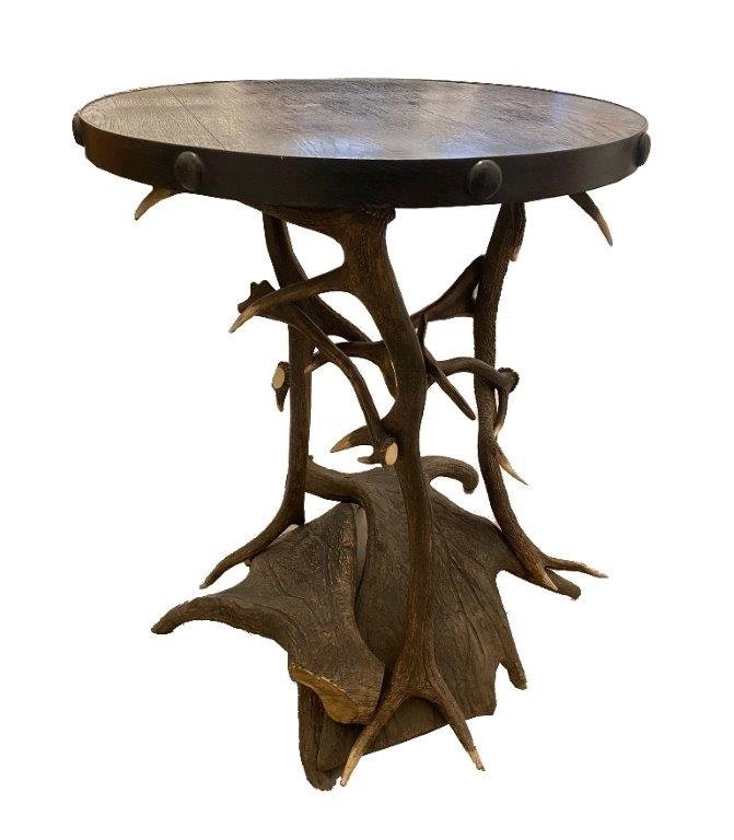 Table En Bois De Cerf, Wiesbaden, Jagdschloss Platte, Vers 1910 - 1920 Bois Teinté Noir-photo-2