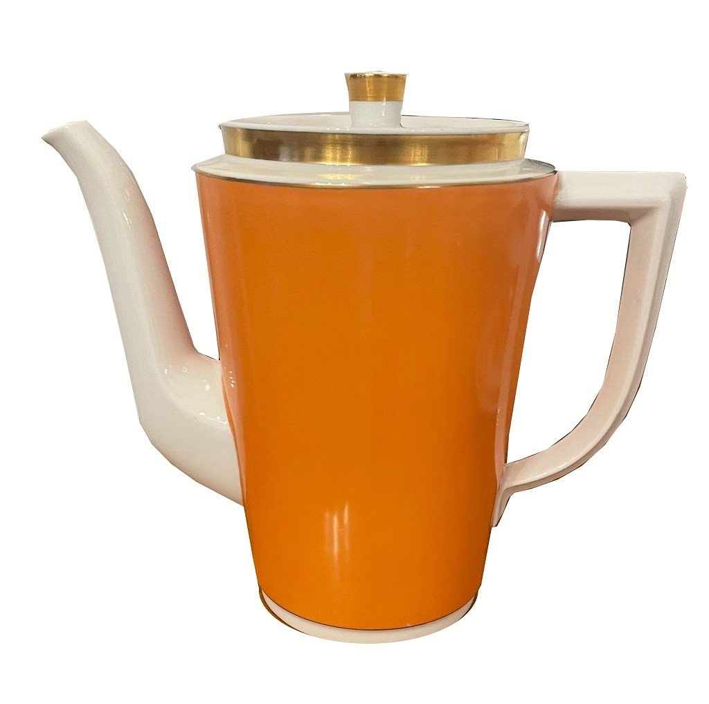 Nr.2646 Coffee Service For 6 People From “royal Copenhagen”. Stamp Mark | Orange With Gold. -photo-2