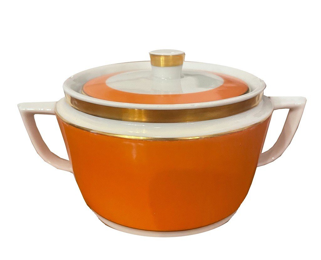 Nr.2646 Coffee Service For 6 People From “royal Copenhagen”. Stamp Mark | Orange With Gold. -photo-3