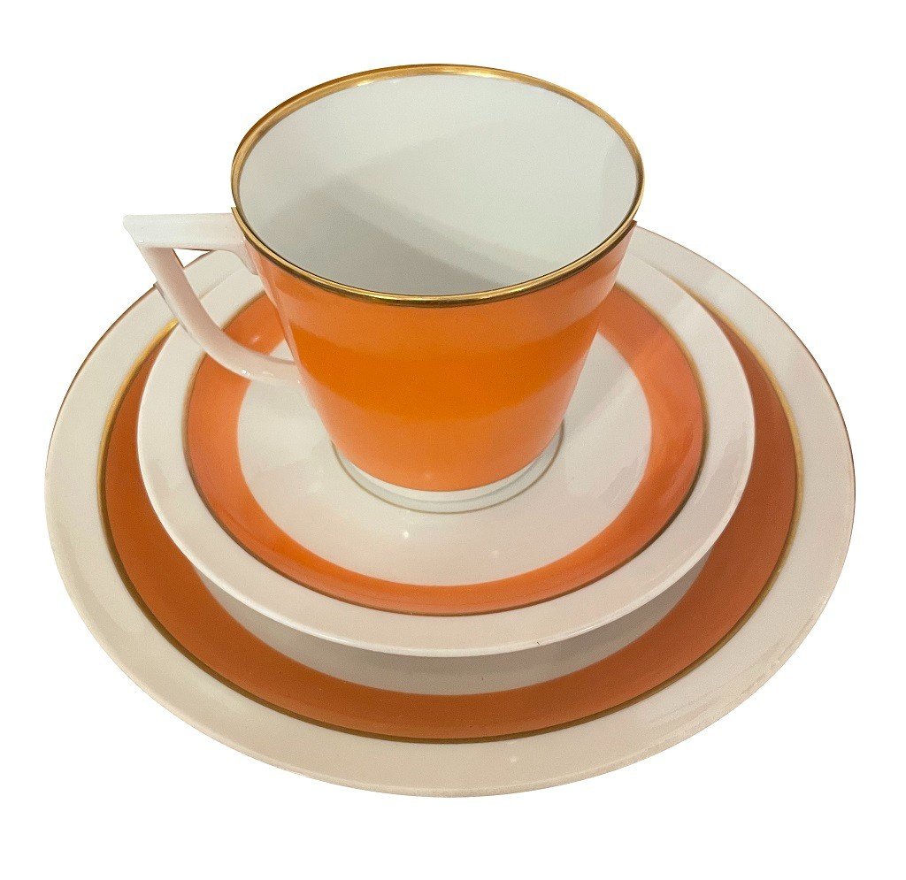 Nr.2646 Coffee Service For 6 People From “royal Copenhagen”. Stamp Mark | Orange With Gold. -photo-1