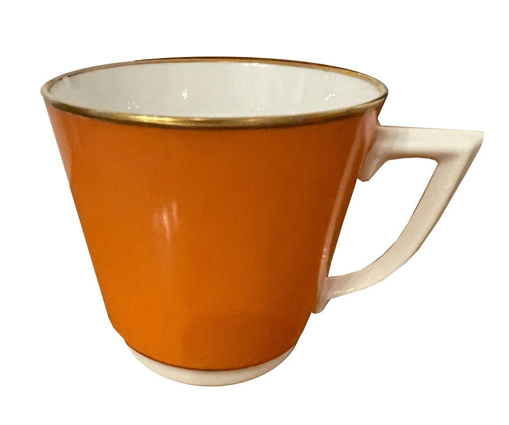 Nr.2646 Coffee Service For 6 People From “royal Copenhagen”. Stamp Mark | Orange With Gold. -photo-6