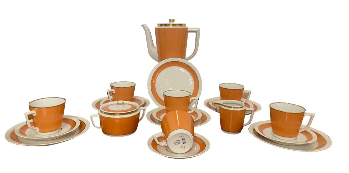 Nr.2646 Coffee Service For 6 People From “royal Copenhagen”. Stamp Mark | Orange With Gold. 