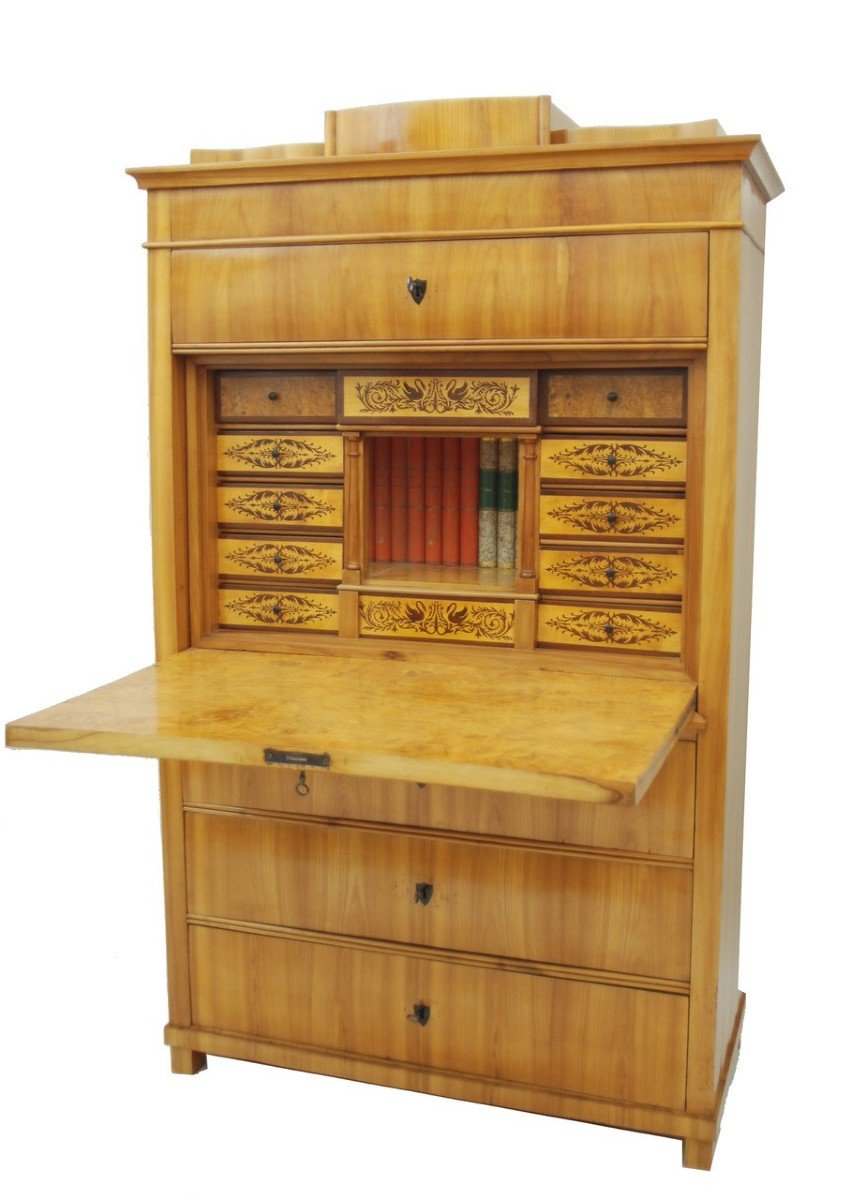 Biedermeier Secretary Thuringia Circa 1825 Cherry Wood, Birch Grain And Veneer -photo-2