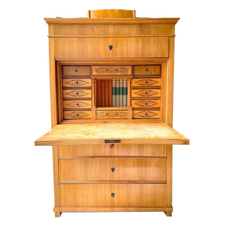 Biedermeier Secretary Thuringia Circa 1825 Cherry Wood, Birch Grain And Veneer -photo-6