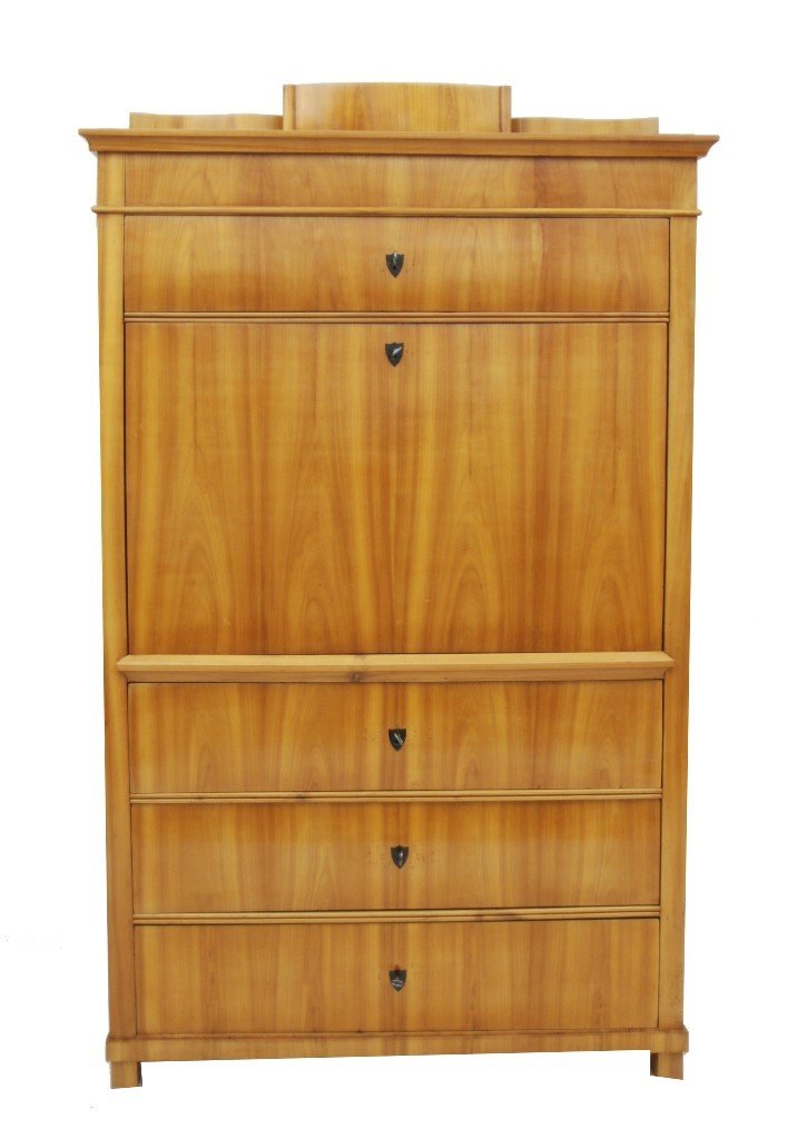 Biedermeier Secretary Thuringia Circa 1825 Cherry Wood, Birch Grain And Veneer -photo-8