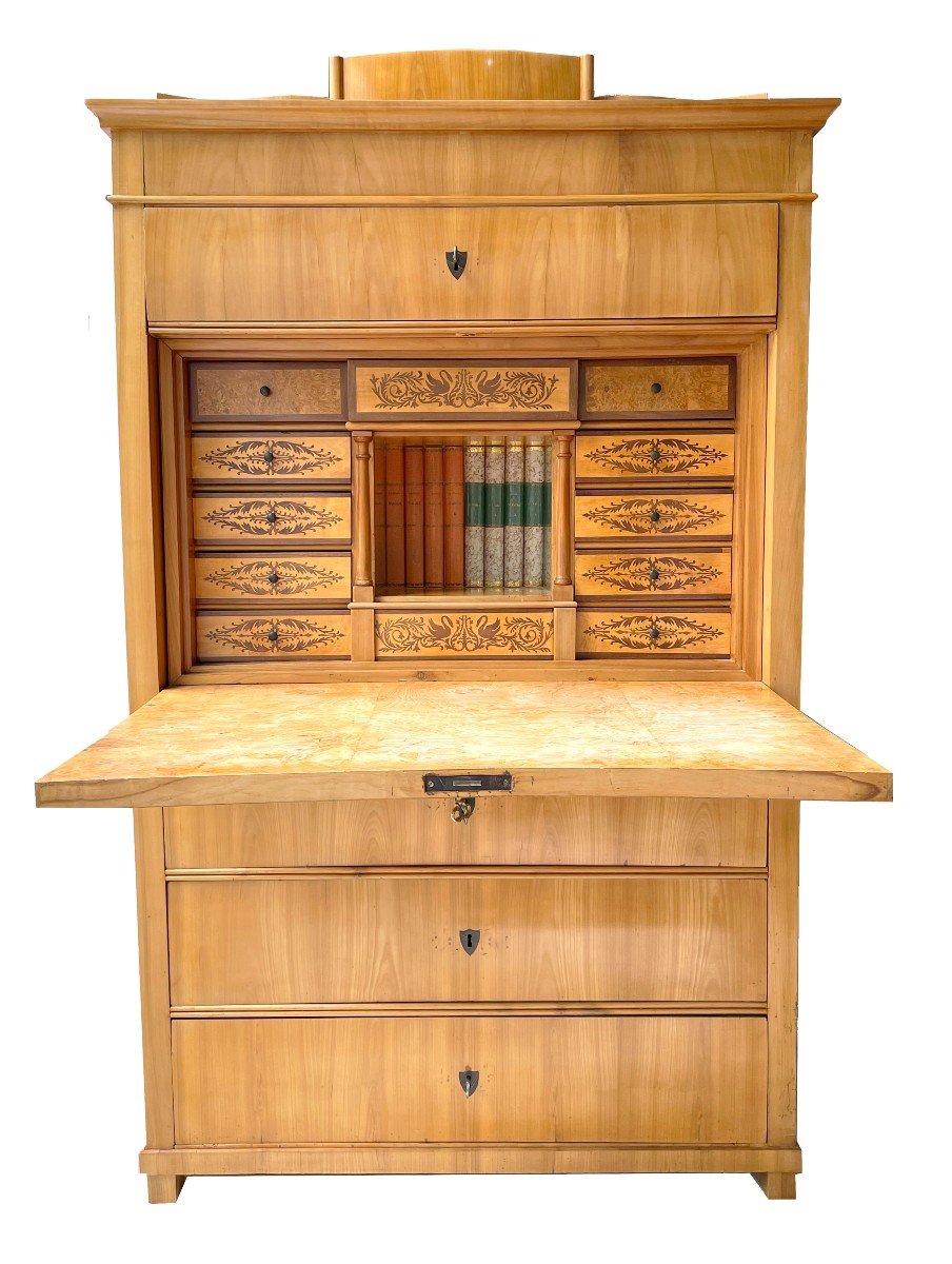 Biedermeier Secretary Thuringia Circa 1825 Cherry Wood, Birch Grain And Veneer 