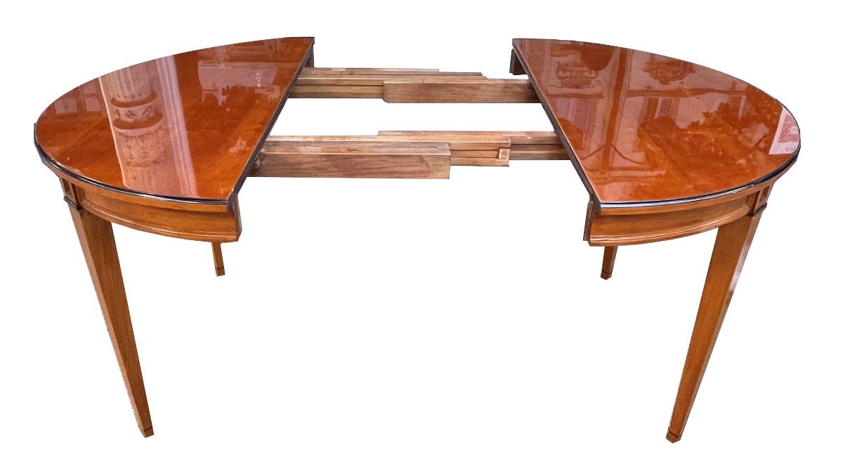 Biedermeier Cherry Wood Extendable Table With Three Shelves And Ebonized Frame-photo-3