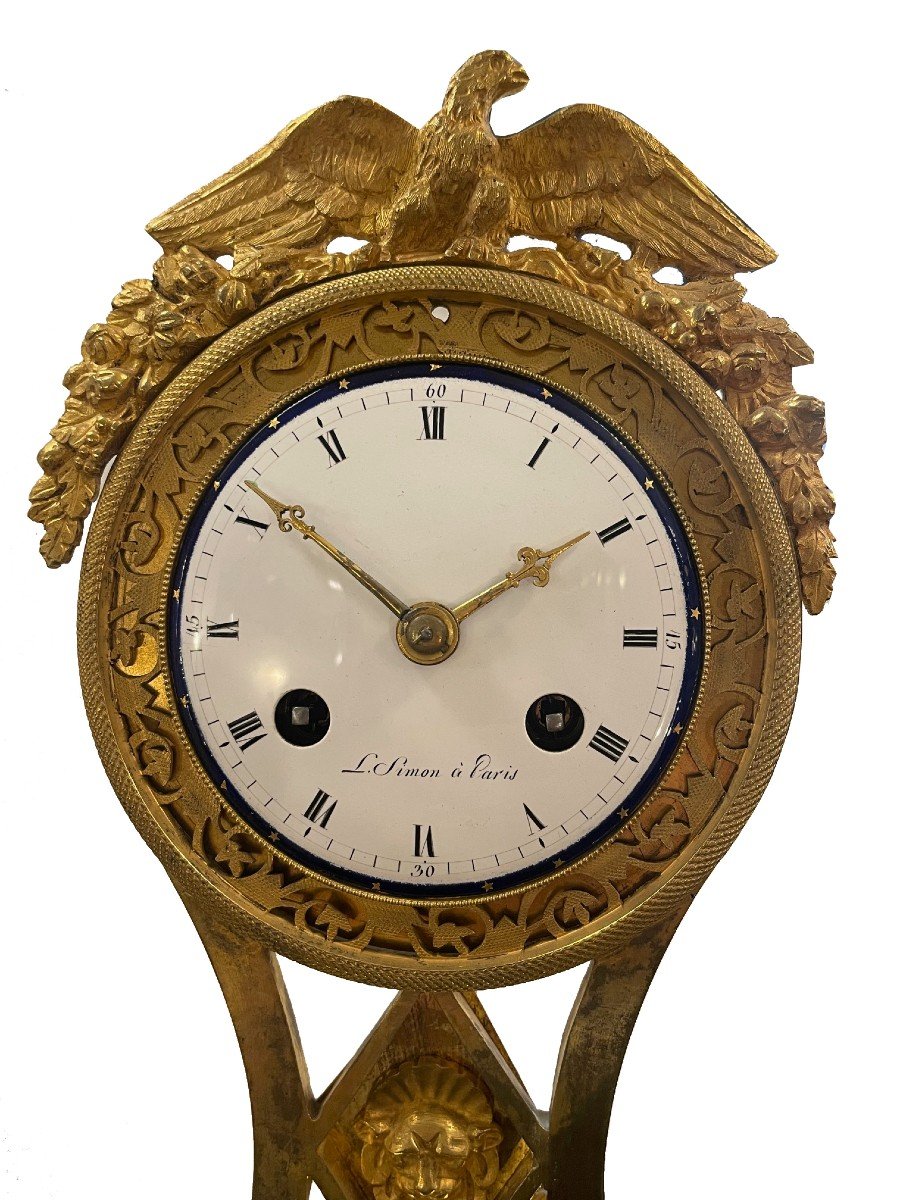 Small Empire Clock, Paris Around 1800, Signed: "l.simon,paris". Fire-gilded Bronze.-photo-3