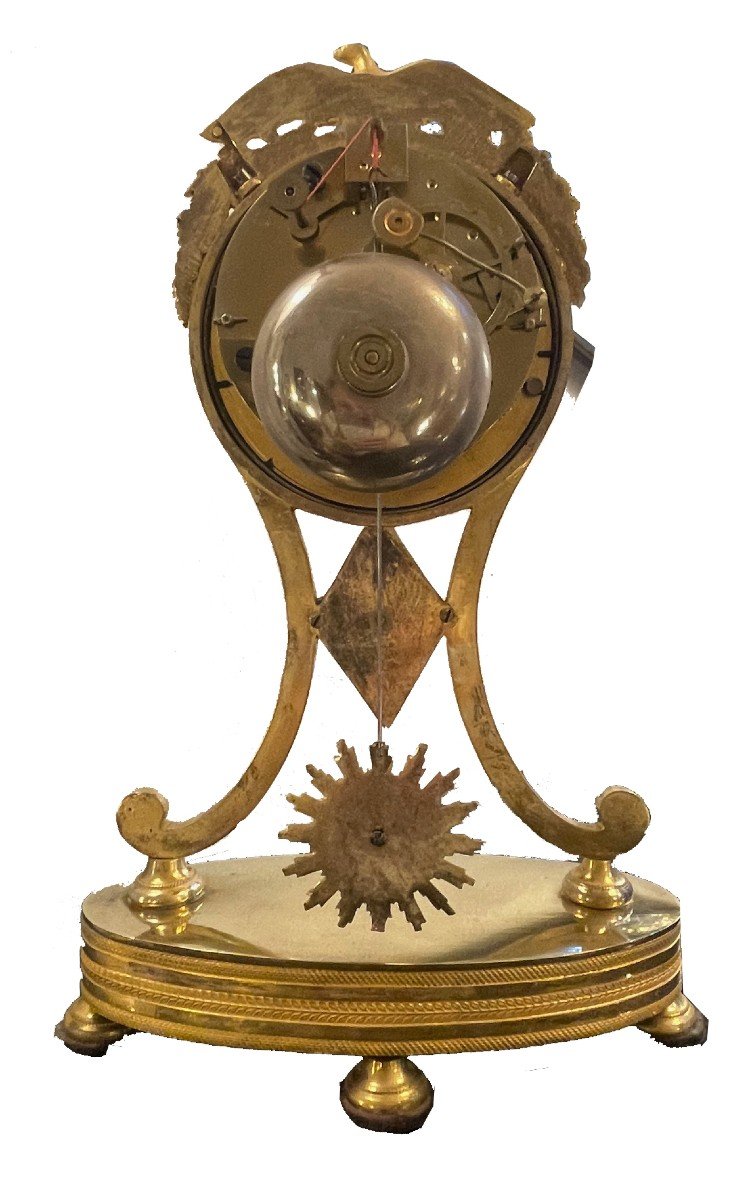 Small Empire Clock, Paris Around 1800, Signed: "l.simon,paris". Fire-gilded Bronze.-photo-4