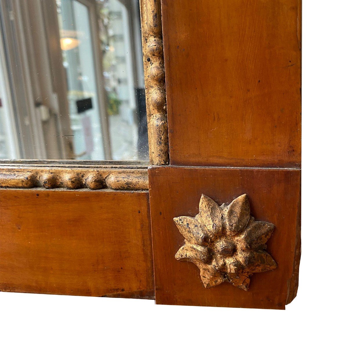 Classic Courtly Wall Mirror, Cherry Wood With Rosettes And Gilt Carvings, Ca.1800.-photo-6