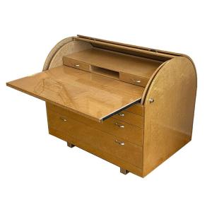 Milieu Du Siècle Secrétaire Commode à écrire  Bois De Ronce. Italie Vers 1970.