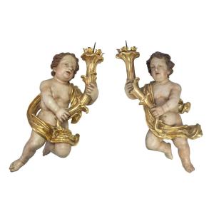 Carved Altar Angels Around 1765 Rococo/late Baroque. Carved And Gilded Linden Wood.    