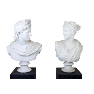  Life-size Busts Of Apollo And Artemis France Circa 1860 Plaster Mass