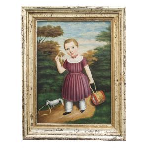 Enfant Avec Tambour  Allemand Vers 1820. Premier Biedermeier. Huile Sur Toile. Bar Berlinois