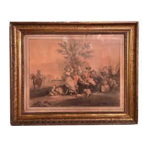 Watercolor Signed And Dated P.b. Around 1800 Officers Celebrate On The Field 