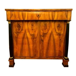 Biedermeier Half Cabinet With Columns Rheinhessen Circa 1820. Walnut Veneer On A Resin Body