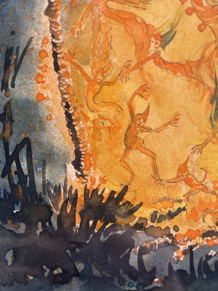 Symbolist Painting In Gouache And Watercolor. -photo-4