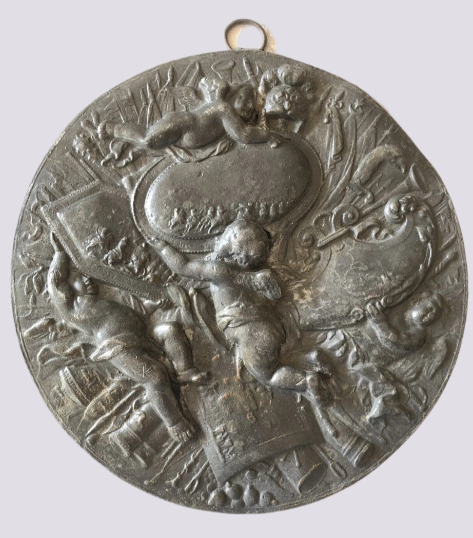 Large 18th Century Lead Medallion, Allegory Of War