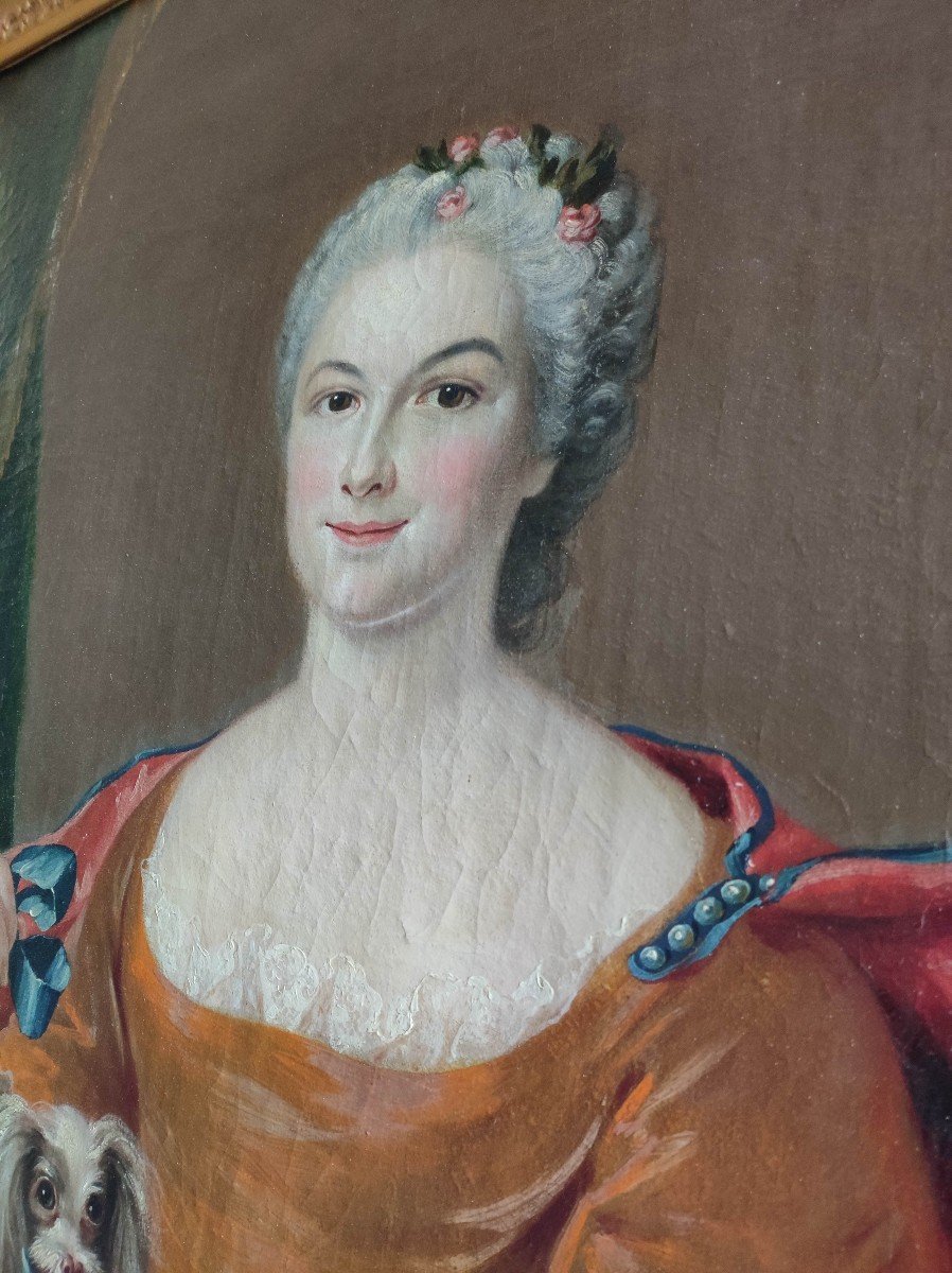 J.C. FENOUIL , important Portrait De Dame à l'épagneul époque Louis XV-photo-3