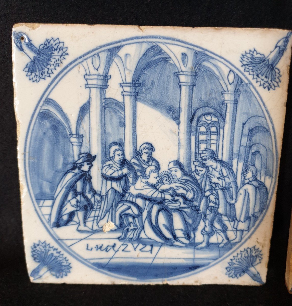 Three Beautiful 17th Century Tiles Biblical Scenes-photo-3