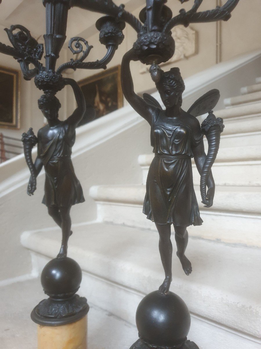 Pair Of Large Candelabra In Bronze And Marble Circa 1830-photo-2