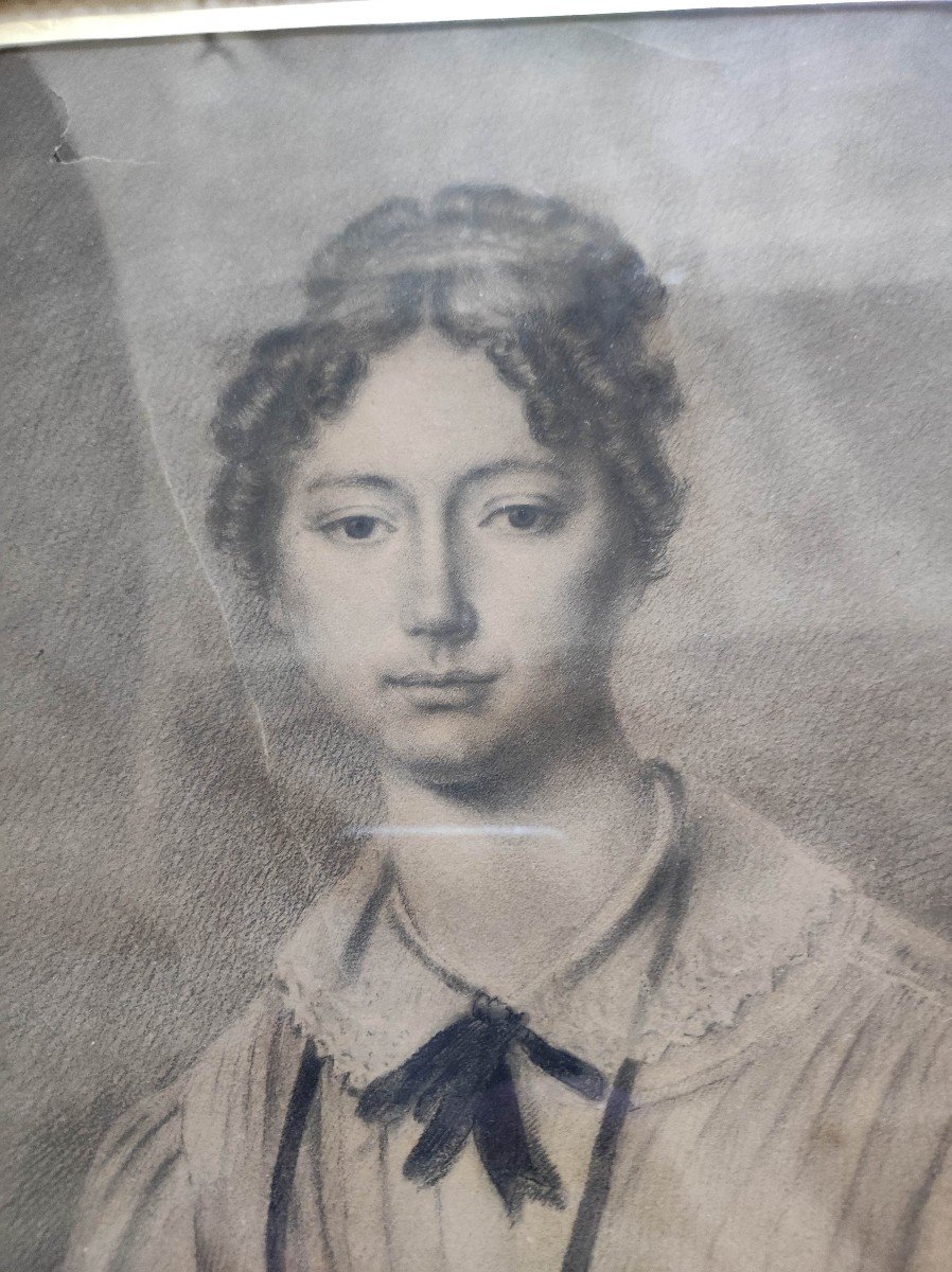 Drawing Circa 1820 - 1830, Portrait Of Young Woman-photo-4