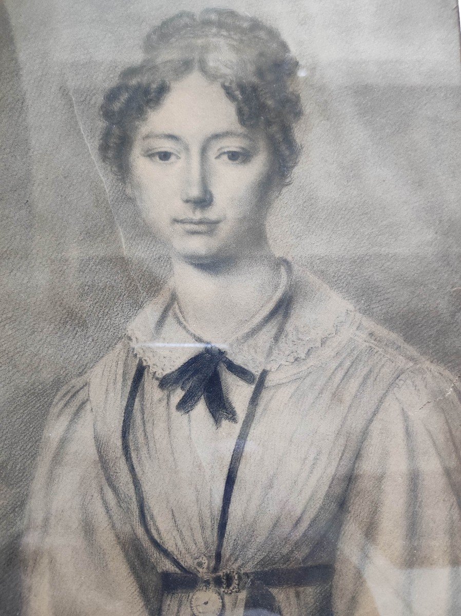 Drawing Circa 1820 - 1830, Portrait Of Young Woman-photo-4